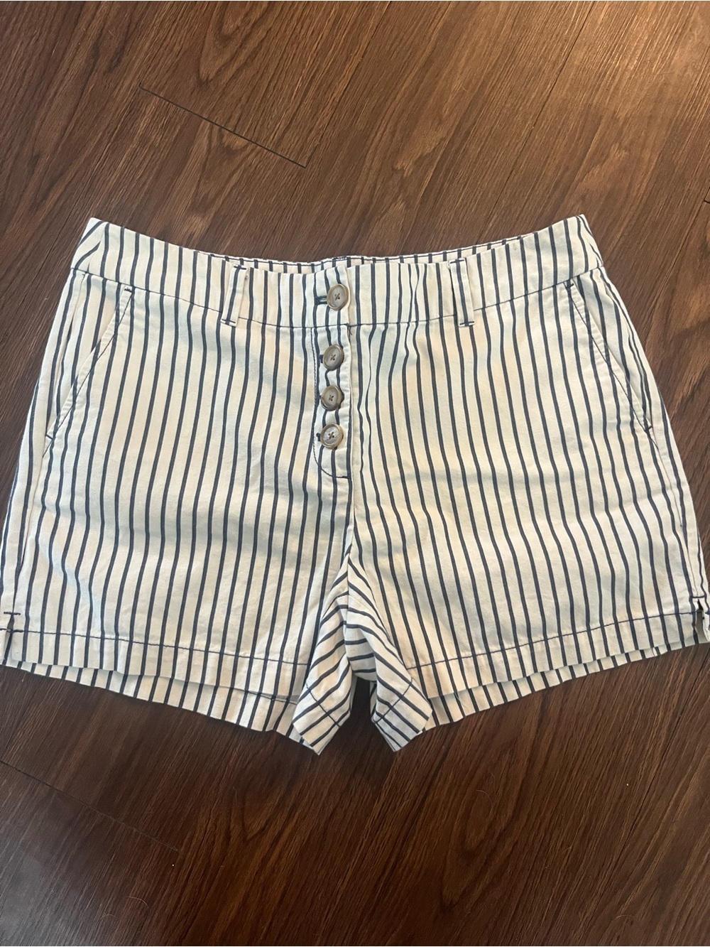 Loft - Women's White and Navy Striped Button-Front Shorts